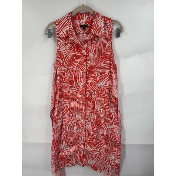 Talbots Button Tropical Palm Dress Women 8P Red White Mini Preppy Resortwear - Picture 2 of 8